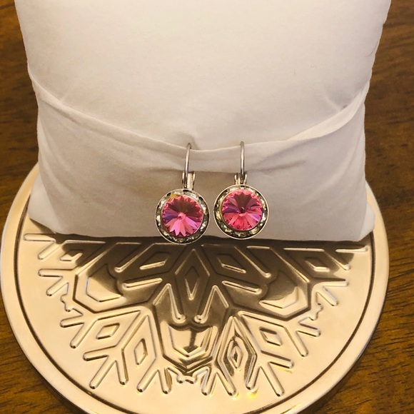 Silver Crystal Pink & White Drop Earrings - Picture 2 of 8
